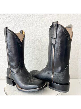 Rod Patrick Mens Black Cowboy Boots Black Sz 7 Smooth Ostrich Western Square Toe